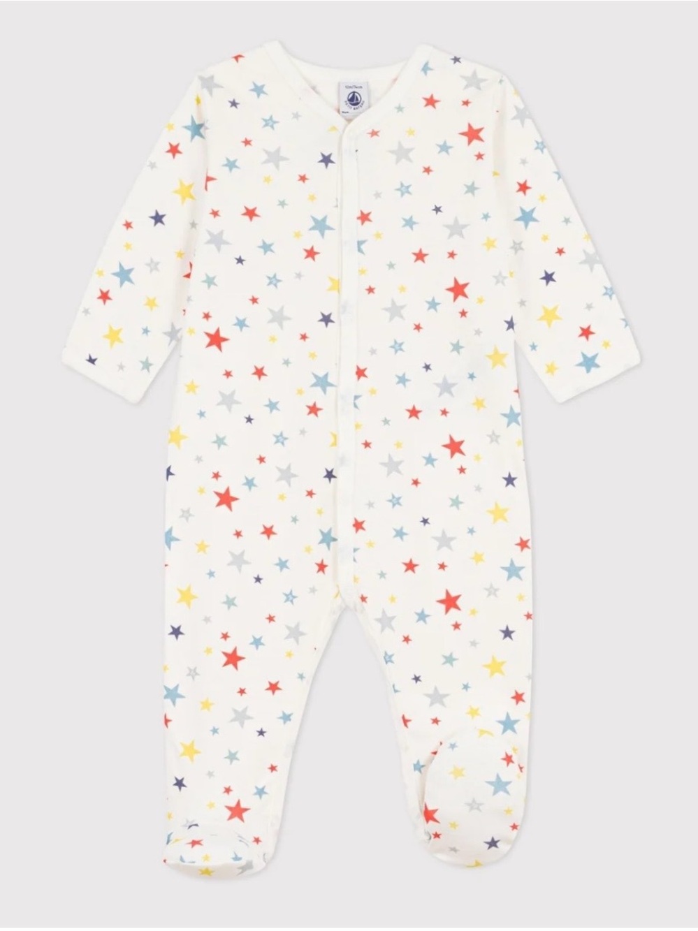 Petit Bateau White Footed One-Piece with Multicolor Star Print